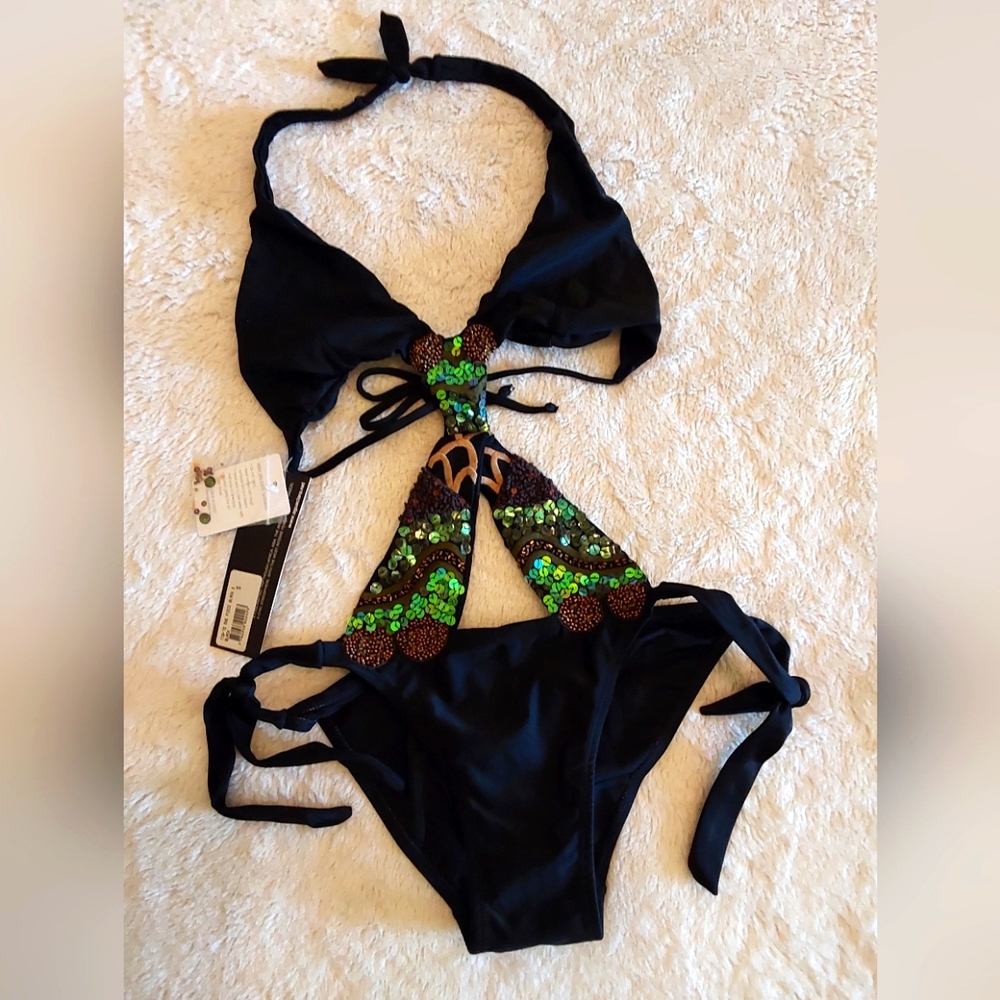 🌺 NWT Aguaclara Sequened Black One Piece Swimsuit
